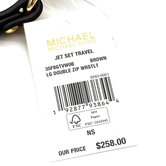 Michael Kors Large Double Zip Wallet Wristlet Brown/Gold - Picture 8 of 8